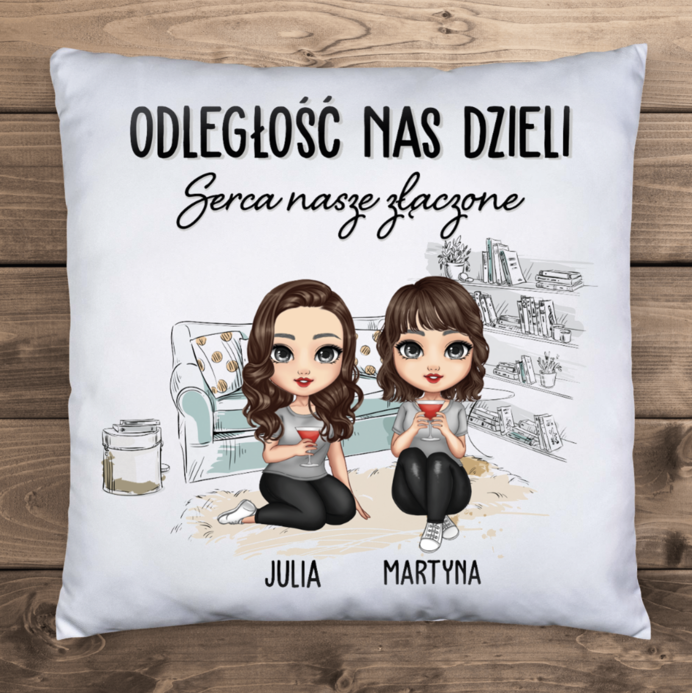 Odległość nas dzieli, serca nasze złączone - Poduszka