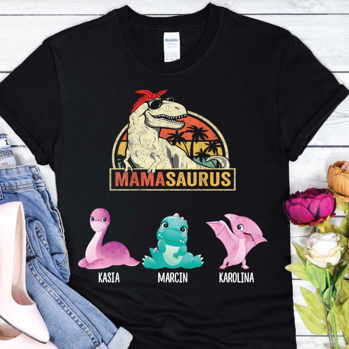 Mamasaurus - czarna koszulka