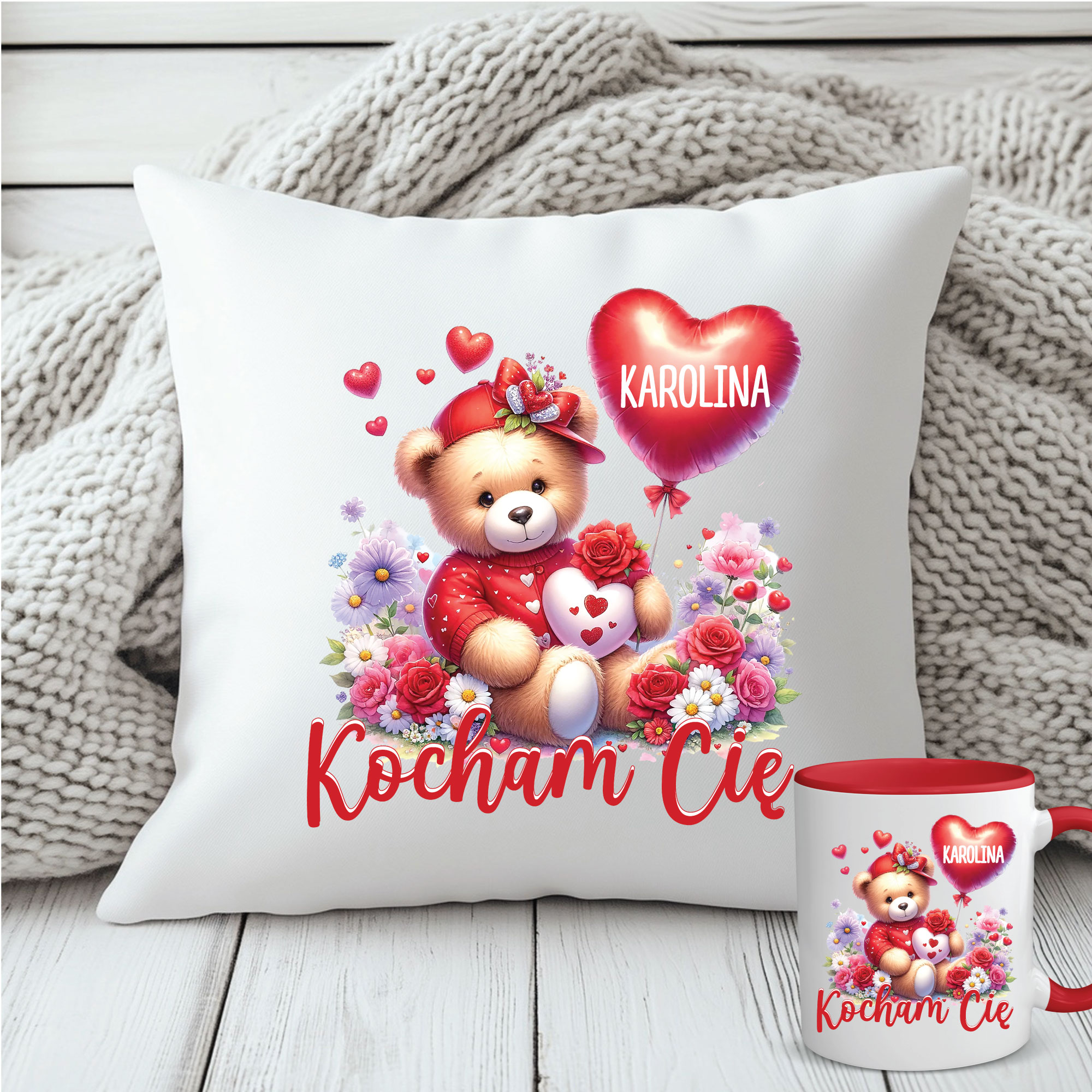 Misiu Kocham Cię - zestaw poduszka i kubek