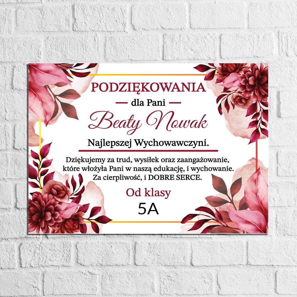 PODZIĘKOWANIA DLA WYCHOWAWCZYNI - DIBOND