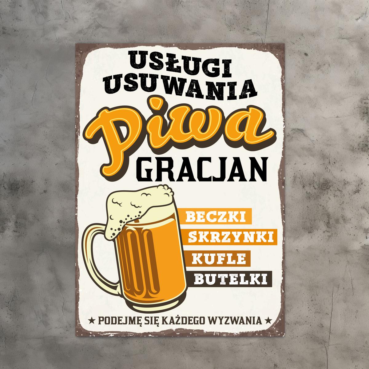 Usługi usuwania piwa - tabliczka